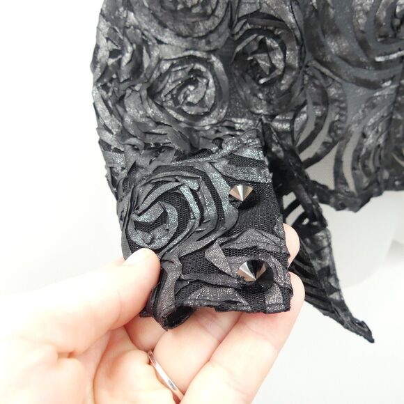 Carlisle Rose Applique Evening Jacket Size US 2 Black Elegant Floral Event Artsy - Picture 4 of 7